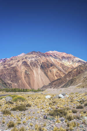 National Road 7 passing by the Department of Lujan de Cuyo in Mendoza, Argentinaの写真素材