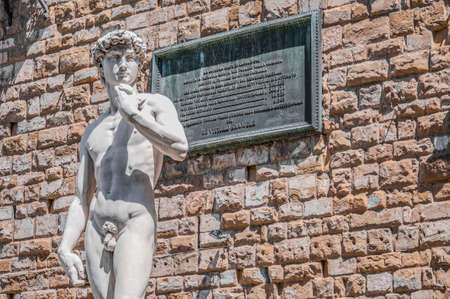 Copy of Michelangelo's David statue standing in its original location, in front of the Palazzo...