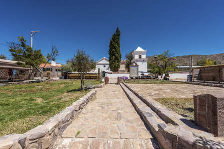 Main square in Uquia village on the colourful valley of Quebrada de Humahuaca in Jujuy Province, northern Argentina.のeditorial素材