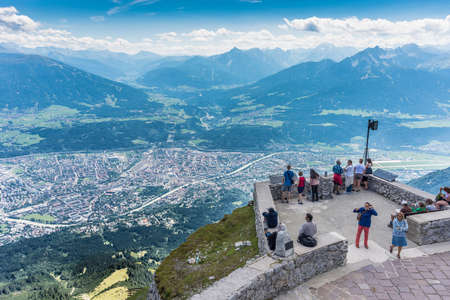 Hiker at Norkette mountain and ski area in Tyrol region, nord of Innsbruck in western Austria.のeditorial素材