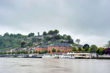 The Citadel or Castle of Namur, a fortress in the city of Namur, at the confluence of the Sambre and Meuse rivers in Belgiumのeditorial素材