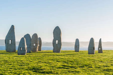 Menhirs park on Campo de la Rata in A Coruna, Galicia, Spainのeditorial素材