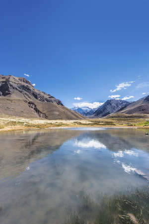 Aconcagua, the highest mountain in the Americas at 6.960m, located in the Andes mountain range in...
