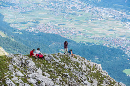 Hikers at Norkette mountain and ski area in Tyrol region, nord of Innsbruck in western Austria.のeditorial素材