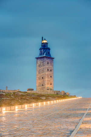 Tower of Hercules, the almost 1900 years old and rehabilitated in 1791 55 metres tall structure is the oldest Roman lighthouse in use today and overlooks the Atlantic coast of Spain from A Coruna.の写真素材