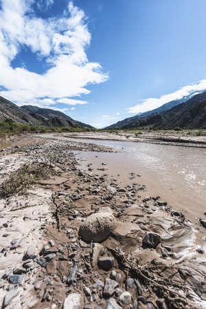 Rio Grande river on the colourful valley of Quebrada de Humahuaca in Jujuy Province, northern Argentina.の写真素材