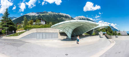 Hiker at Norkette mountain and ski area in Tyrol region, nord of Innsbruck in western Austria.