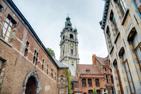 Belfry of Mons, one of Belfries of Belgium and France, a group of 56 historical buildings designated by UNESCO as World Heritage Site in the capital of the Wallonian province of Hainaut in Belgium.のeditorial素材