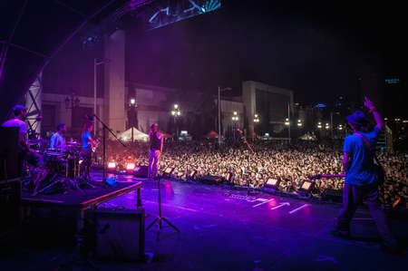 BARCELONA - SEP 22: Spanish singer Macaco performs at the "Hard Rock Rocks La Merce" concert within La Merce celebrations on September 22, 2012 in Barcelona, Spainのeditorial素材