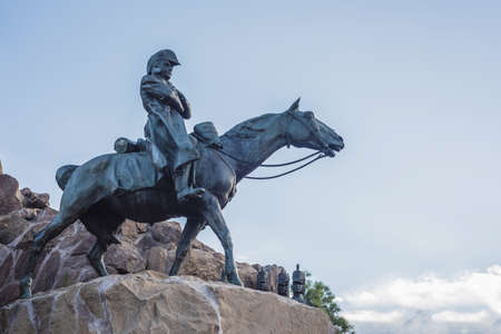 Monument to the Army of the Andes at the top of the Cerro de la Gloria at the General San Martin Park, inaugurated on February 12, 1914, anniversary of the Battle of Chacabuco in Mendoza, Argentina.の写真素材