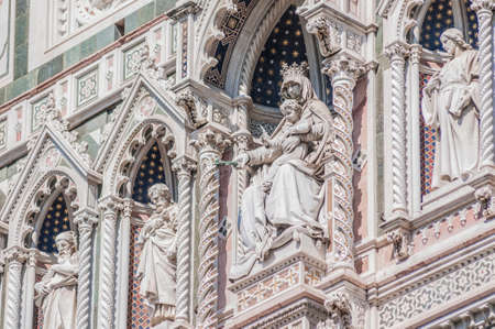 Facade of the Basilica di Santa Maria del Fiore (Basilica of Saint Mary of the Flower), the main church of Florence, Italyの写真素材