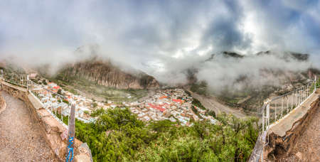 Morning mist over Iruya, a small town in northwestern Argentina, located in the altiplano region along the Iruya River in the Salta Province of northwestern Argentina.の写真素材