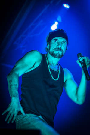 BARCELONA - SEP 22: Spanish singer Macaco performs at the "Hard Rock Rocks La Merce" concert within La Merce celebrations on September 22, 2012 in Barcelona, Spainのeditorial素材