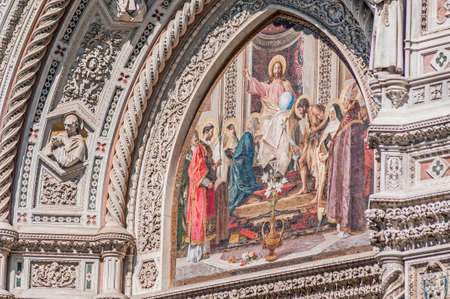 Facade of the Basilica di Santa Maria del Fiore (Basilica of Saint Mary of the Flower), the main church of Florence, Italyのeditorial素材