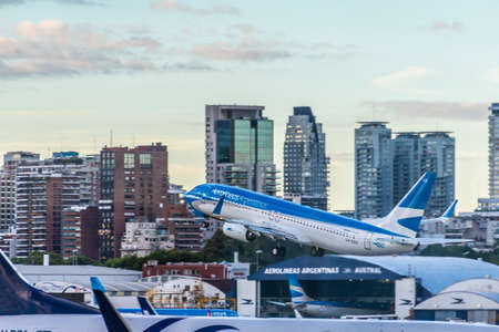BUENOS AIRES, ARGENTINA - MAR 17: Aerolineas Argentinas plane taking off at Jorge Newbery Airport on Mar 17, 2013 in Buenos Aires, Argentina.のeditorial素材