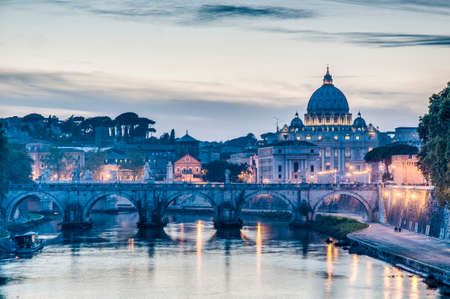 Ponte Sant'Angelo, once the Aelian Bridge or Pons Aelius (Bridge of Hadrian) in Rome, Italy,のeditorial素材