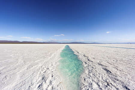 Salt water pool on the Salinas Grandes salt flats in Jujuy province, northern Argentina.