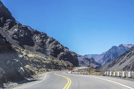 National Road 7 passing by the Department of Lujan de Cuyo in Mendoza, Argentinaの写真素材
