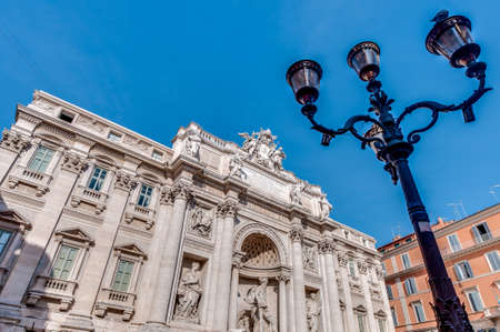 Trevi Fountain, the largest Baroque fountain in the city and one of the most famous fountains in the world located in Rome, Italy.の写真素材