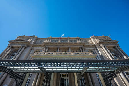 Colon Theatre facade on 9 de julio Avenue in Buenos Aires, Argentinaのeditorial素材