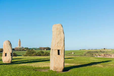 Menhirs park on Campo de la Rata in A Coruna, Galicia, Spainの写真素材