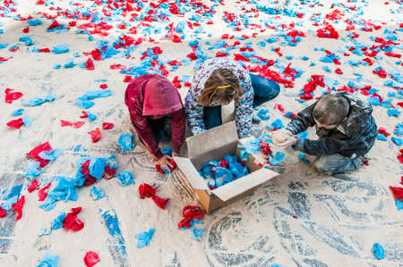 BERGA, ES - FEBRUARY :  Flour War between Carlists and Liberals performed within the carnival celebrations February 10, 2013 in Berga, ES.のeditorial素材