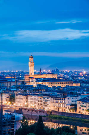 The Palazzo Vecchio (Old Palace) a massive, Romanesque, crenellated fortress-palace, is the town hall of Florence, Italy.のeditorial素材