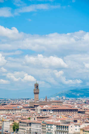 The Palazzo Vecchio (Old Palace) a massive, Romanesque, crenellated fortress-palace, is the town hall of Florence, Italy.のeditorial素材