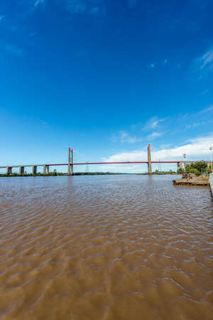 The Zarate Brazo Largo Bridges are two cable-stayed road and railway bridges in Argentina, crossing the Parana River between the cities of Zarate, Buenos Aires, and Brazo Largo, Entre Rios.のeditorial素材