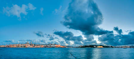 Valletta seafront skyline view as seen from Sliema shoreline, Maltaの写真素材