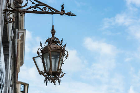 Old metal streetlamp in Tournai, Belgiumのeditorial素材