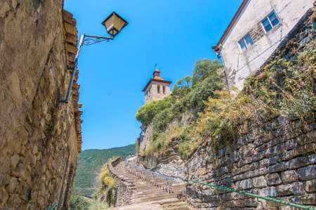 Salvador church at Biescas village located at Huesca in Aragon Province, Spainの写真素材