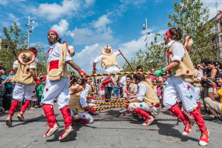 VILAFRANCA DEL PENEDES, SPAIN - AUG 29: Ball de Pastorets dance on Cercavila performance within the Festa Major celebrations Aug 29, 2012 in Vilafranca del Penedes, Spain.のeditorial素材