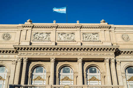 Colon Theatre facade on 9 de julio Avenue in Buenos Aires, Argentinaのeditorial素材