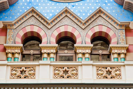 Detail of the colourful Moorish facade of the Jubilee Synagogueの写真素材