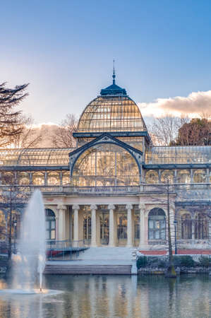The Crystal Palace (Palacio de Cristal), a glass and metal structure built by Ricardo Velazquez Bosco in 1887 to exhibit flora and fauna from the Philippines on Buen Retiro Park in Madrid, Spain.のeditorial素材