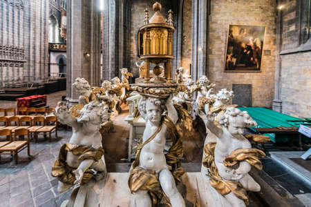 MONS, BELGIUM - JUNE 13, 2014: Waltrudeâs Shrine Procession within The Ducasse de Mons (Doudou) celebrations, recognized as one of the Masterpieces of the Oral and Intangible Heritage of Humanity.のeditorial素材