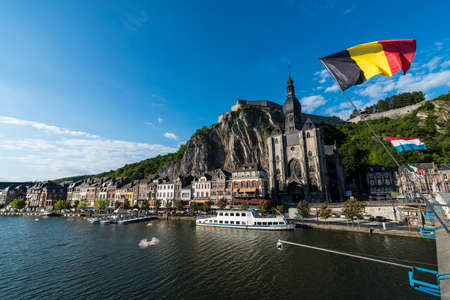 DINANT, BELGIUM â JUNE 15, 2014: The Meuse River passing through the town of Dinant, located in the Walloon, Belgium.のeditorial素材