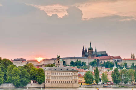 Sunset on Castle of Prague as seen from Charles Bridgeのeditorial素材
