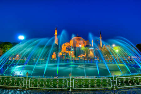 Hagia Sofia Mosque at Istanbul as seen from  Sultanahmet Park at nightの写真素材