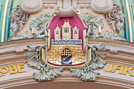 Detail of the Municipal House facade at Republiky square, near the Powder Gateのeditorial素材