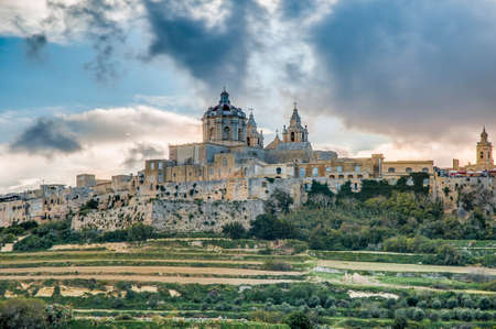 Saint Paul's Cathedral designed by the architect Lorenzo Gafa in Mdina, Maltaの写真素材