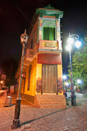 Colorful houses at night on Caminito street in La Boca, Buenos Airesのeditorial素材