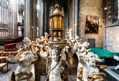 MONS, BELGIUM - JUNE 13, 2014: Waltrude? ? ?,?? "? s Shrine Procession within The Ducasse of Mons (Doudou) celebrations, recognized as one of the Masterpieces of the Oral and Intangible Heritage of Humanity.のeditorial素材