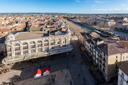 NARBONNE, FRANCE - FEBRUARY 13, 2016: Hotel de Ville Square as seen from the Gilles Aycelin Dungeon in Narbonne, Languedoc-Roussillon-Midi-Pyrenees, Franceのeditorial素材