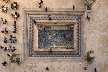 NARBONNE, FRANCE - FEBRUARY 13, 2016: Hotel de Ville Square as seen from the Gilles Aycelin Dungeon in Narbonne, Languedoc-Roussillon-Midi-Pyrenees, Franceのeditorial素材