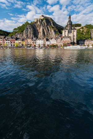 DINANT, BELGIUM â JUNE 15, 2014: The Collegiate Church of Notre-Dame is the most important landmark of Dinant, located in the Waloon region, Belgiumのeditorial素材