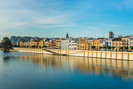 Betis Street in Seville, located on the banks of the river Guadalquivir, on the opposite side of the city center.の写真素材