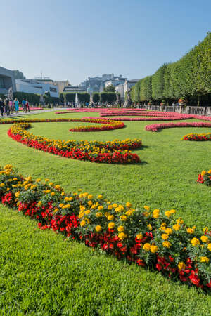 SALZBURG, AUSTRIA - AUGUST 01, 2014: Baroque Mirabell Garden (Mirabellgarten) located in Salzburg, Austria