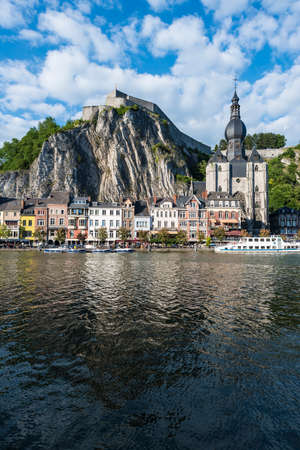 DINANT, BELGIUM ? ?? JUNE 15, 2014: The Meuse River passing through the town of Dinant, located in the Walloon, Belgium.のeditorial素材